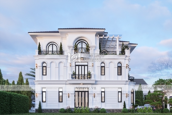 Biệt thự vuông tân cổ điển 3 tầng mái nhật (13x13m) 169m2 BT2290
