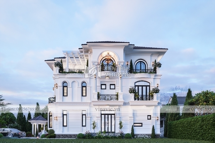 Biệt thự vuông tân cổ điển 3 tầng mái nhật (13x13m) 169m2 BT2290