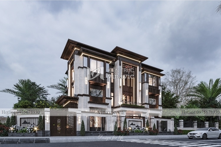 Mẫu biệt thự 3 tầng mặt tiền 8m sâu 16m phong cách hiện đại BT2292