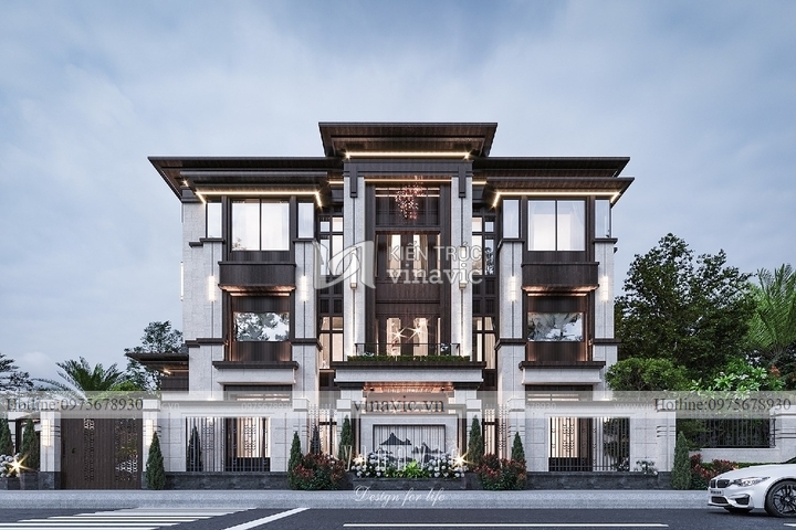 Mẫu biệt thự 3 tầng mặt tiền 8m sâu 16m phong cách hiện đại BT2292