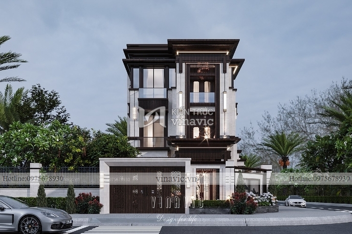 Mẫu biệt thự 3 tầng mặt tiền 8m sâu 16m phong cách hiện đại BT2292