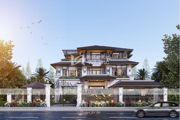 Mẫu biệt thự đẹp 3 tầng hiện đại mái nhật (16x17m) 272m2 BT2297