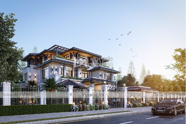 Mẫu biệt thự đẹp 3 tầng hiện đại mái nhật (16x17m) 272m2 BT2297