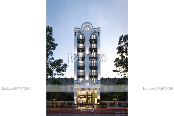 Thiết kế khách sạn đông dương 7 tầng 270m2 (27x10m) BT2300