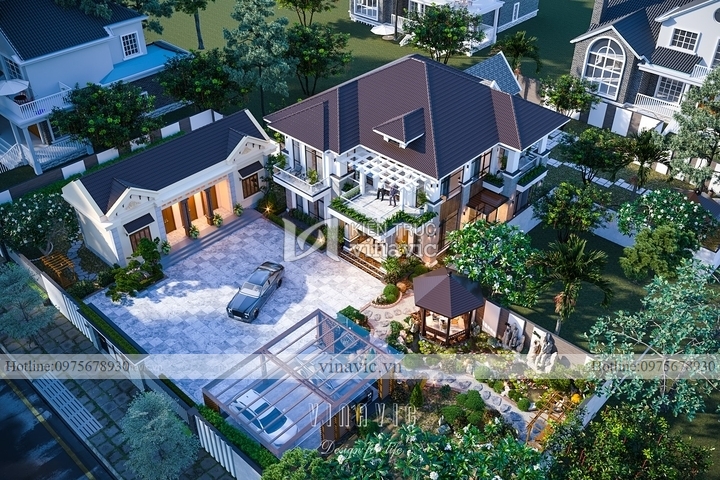 Mẫu biệt thự 2 tầng 5 phòng ngủ hiện đại 182m2 (13x14m) BT2305