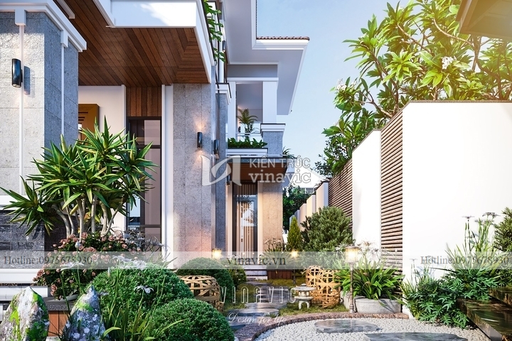 Mẫu biệt thự 2 tầng 5 phòng ngủ hiện đại 182m2 (13x14m) BT2305