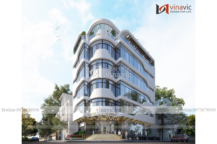 Thiết kế tòa nhà văn phòng hiện đại kết hợp nhà ở 145m2 BT2303