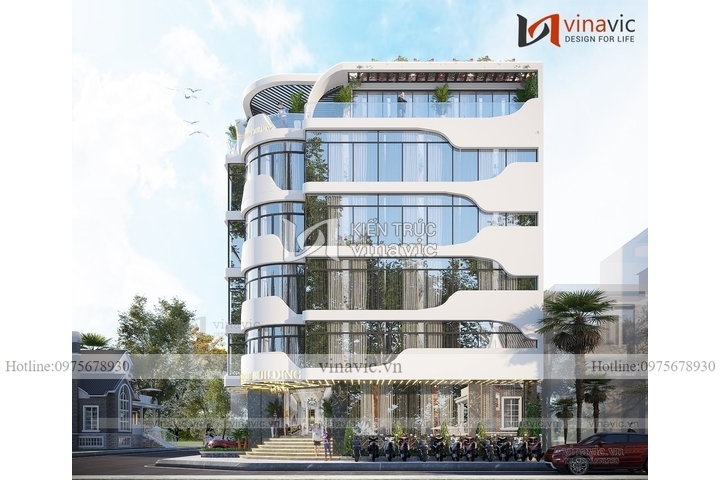 Thiết kế tòa nhà văn phòng hiện đại kết hợp nhà ở 145m2 BT2303