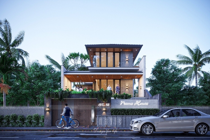 Mẫu biệt thự 1 trệt 2 lầu hiện đại mái nhật 200m2 (10x20m) BT2253