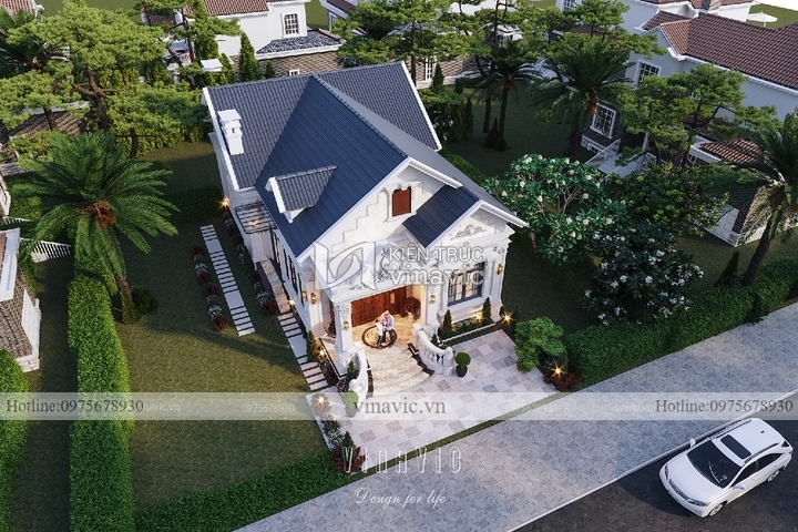 Thiết kế biệt thự mặt tiền 10m sâu 15m 1 tầng tân cổ điển BT2298
