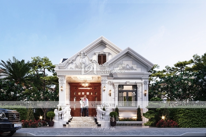 Thiết kế biệt thự mặt tiền 10m sâu 15m 1 tầng tân cổ điển BT2298