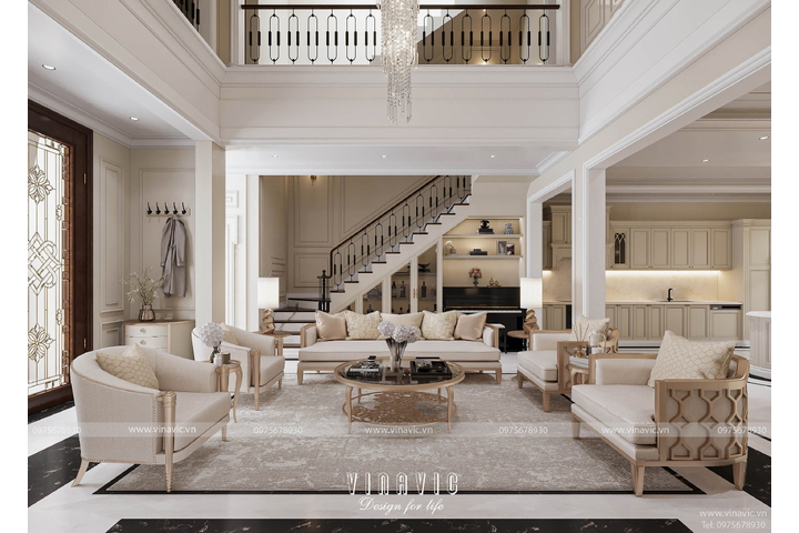 Thiết kế nội thất biệt thự tân cổ điển 4 tầng (CĐT: Mrs Nhung - Bình Dương) NT2317