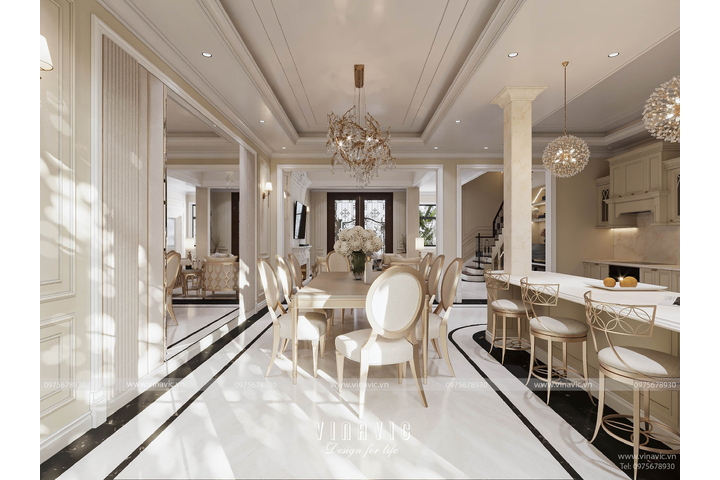 Thiết kế nội thất biệt thự tân cổ điển 4 tầng (CĐT: Mrs Nhung - Bình Dương) NT2317