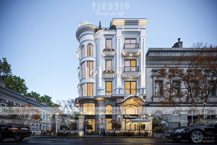 Biệt thự góc kết hợp kinh doanh 4 tầng 1 áp mái tân cổ điển 123m2 BT2309