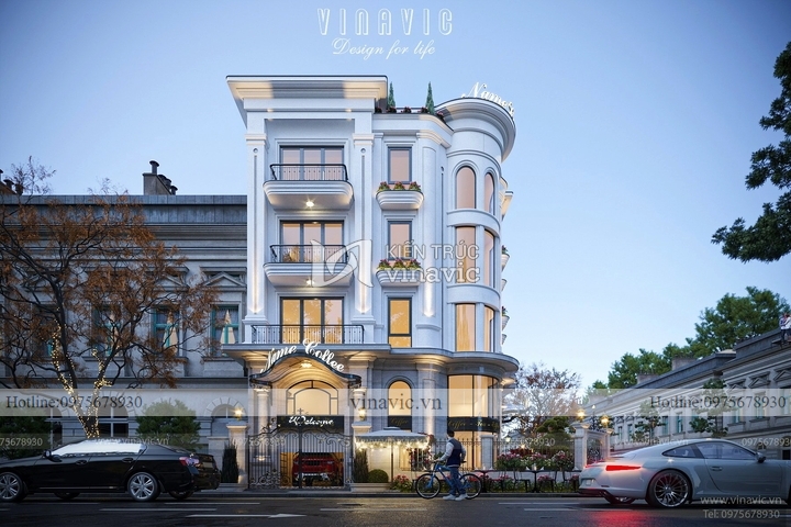 Biệt thự góc kết hợp kinh doanh 4 tầng 1 áp mái tân cổ điển 123m2 BT2309