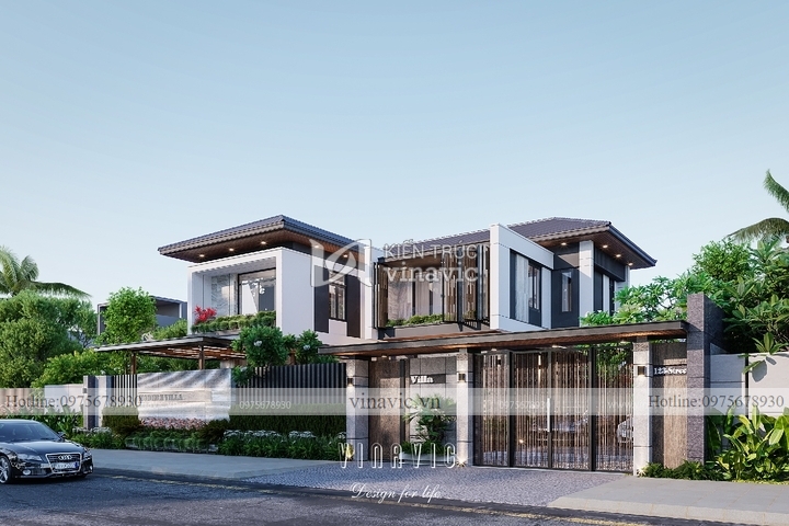 Thiết kế biệt thự 2 tầng đẹp mái nhật hiện đại 156m2 (13x12m) BT2308