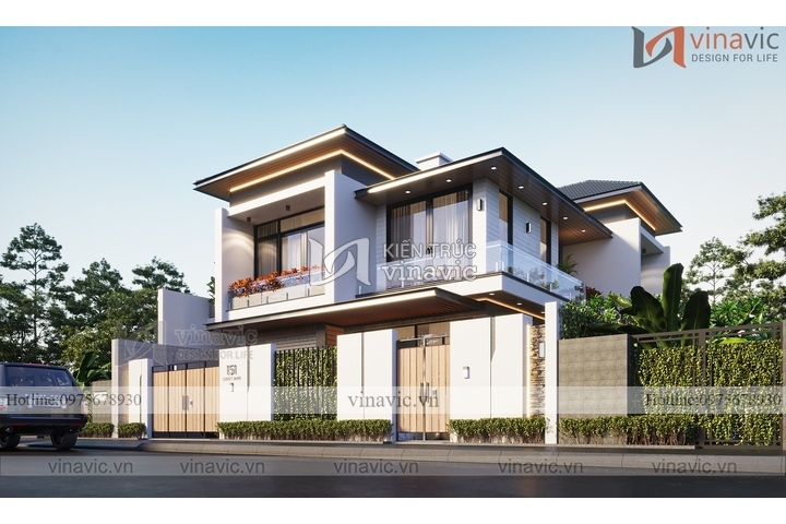 Thiết kế biệt thự 2 tầng mặt tiền 10m sâu 14m hiện đại BT2310
