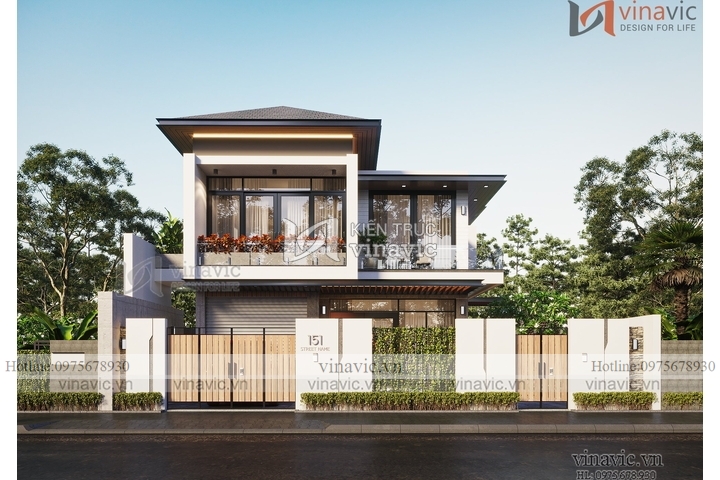 Thiết kế biệt thự 2 tầng mặt tiền 10m sâu 14m hiện đại BT2310