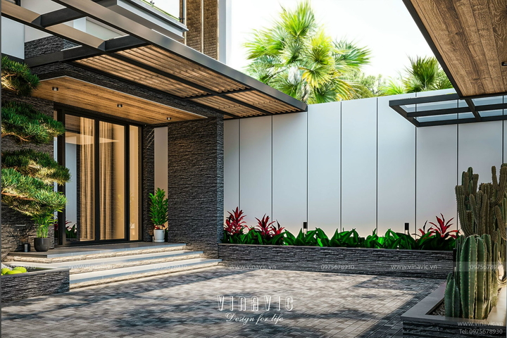 Thiết kế biệt thự mini 2 tầng hiện đại mái nhật 99m2 BT2313