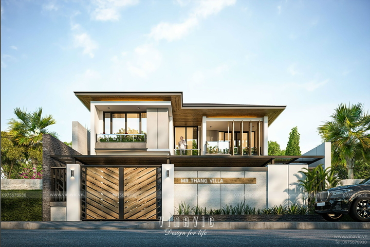 Thiết kế biệt thự mini 2 tầng hiện đại mái nhật 99m2 BT2313