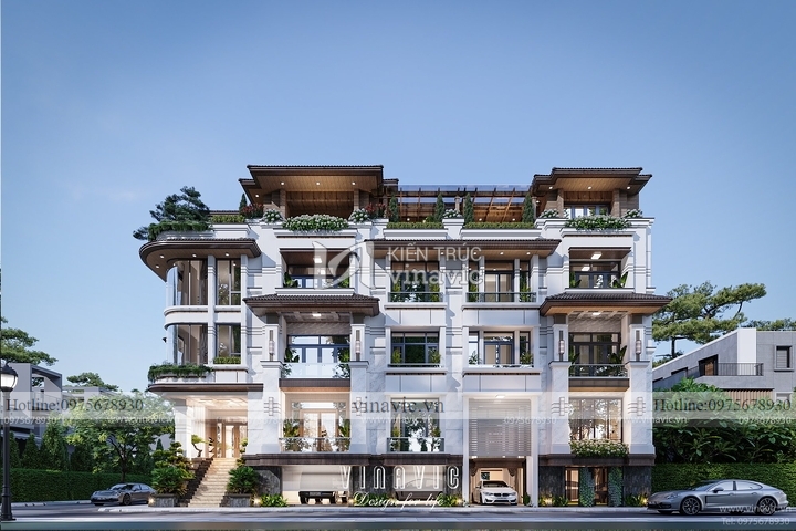 Thiết kế Villa hiện đại 4 tầng 1 hầm (25x15m) 375m2 BT2312