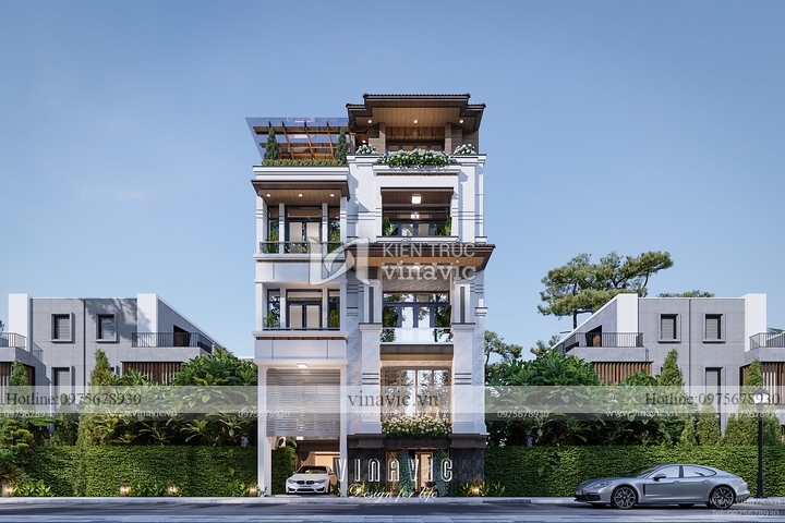 Thiết kế Villa hiện đại 4 tầng 1 hầm (25x15m) 375m2 BT2312