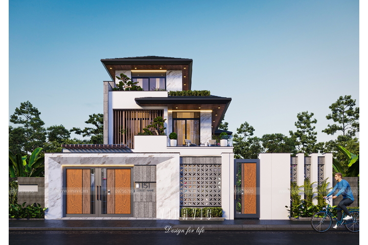 Biệt thự 3 tầng mặt tiền 9m sâu 15m phong cách hiện đại BT2315