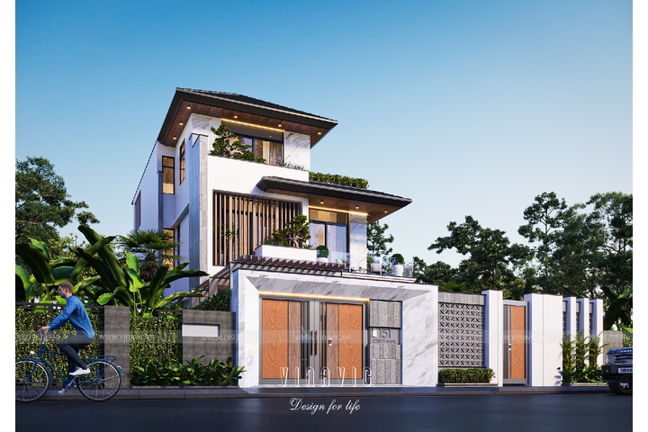 Biệt thự 3 tầng mặt tiền 9m sâu 15m phong cách hiện đại BT2315