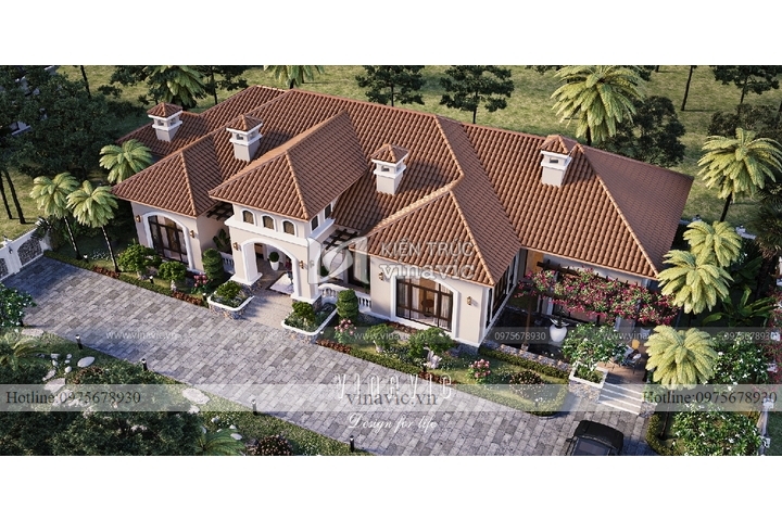 Biệt thự phong cách địa trung hải 1 tầng 512m2 (32x16m) BT2314