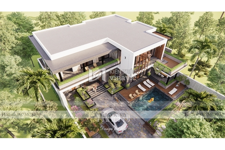 Mẫu biệt thự sân vườn hiện đại 2 tầng mặt tiền 19m 285m2 BT2316