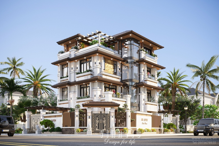 Mẫu thiết kế biệt thự phố 4 tầng hiện đại mặt tiền 11,5m sâu 10,5m BT2317