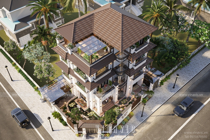 Mẫu thiết kế biệt thự phố 4 tầng hiện đại mặt tiền 11,5m sâu 10,5m BT2317