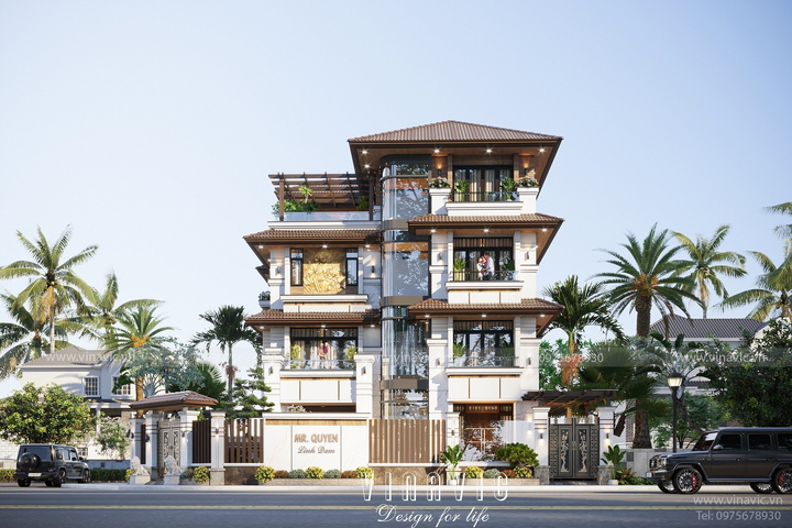 Mẫu thiết kế biệt thự phố 4 tầng hiện đại mặt tiền 11,5m sâu 10,5m BT2317