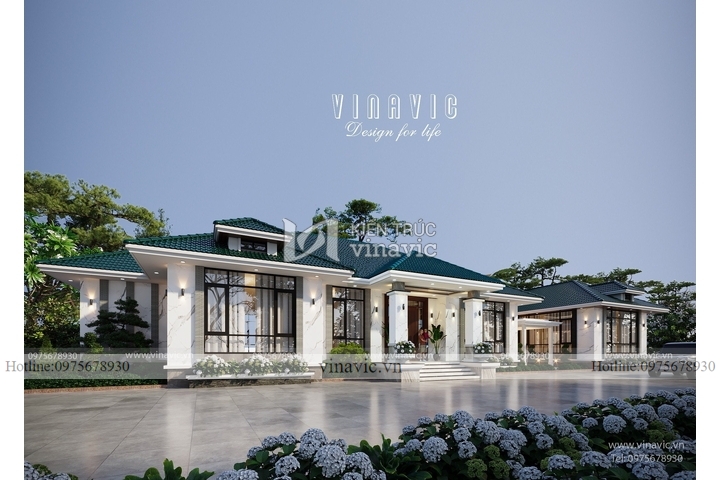 Thiết kế biệt thự sân vườn 1 tầng hiện đại 630m2 (35x18m) BT2319