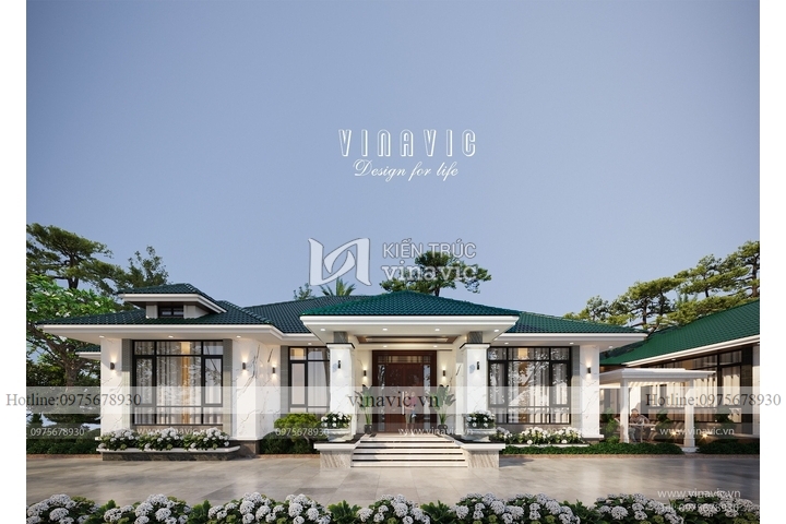 Thiết kế biệt thự sân vườn 1 tầng hiện đại 630m2 (35x18m) BT2319