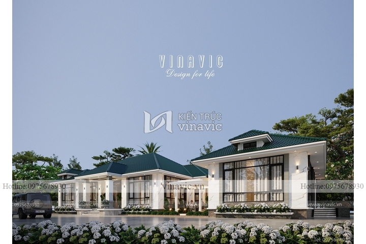 Thiết kế biệt thự sân vườn 1 tầng hiện đại 630m2 (35x18m) BT2319