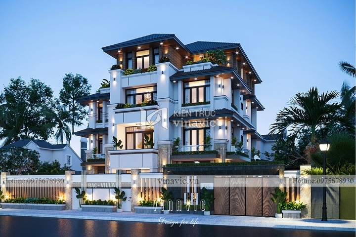 Mẫu biệt thự 4 tầng đẹp 2 mặt tiền 200m2 kích thước 15x13m BT2221