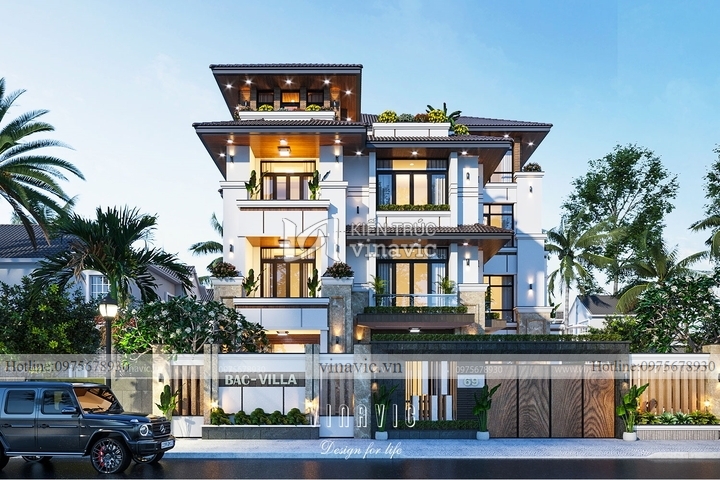 Mẫu biệt thự 4 tầng đẹp 2 mặt tiền 200m2 kích thước 15x13m BT2221