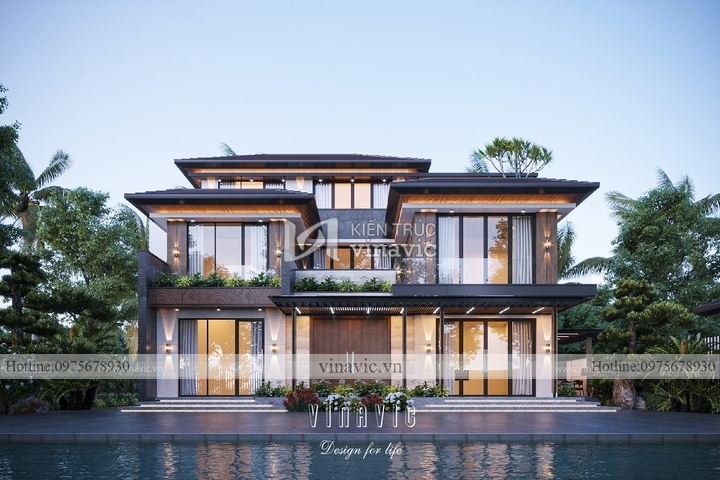 Biệt thự nhà vườn mái nhật 2 tầng hiện đại 255m2 (17x15m) BT2272