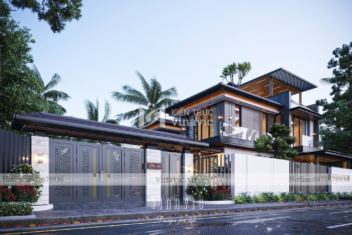 Biệt thự nhà vườn mái nhật 2 tầng hiện đại 255m2 (17x15m) BT2272