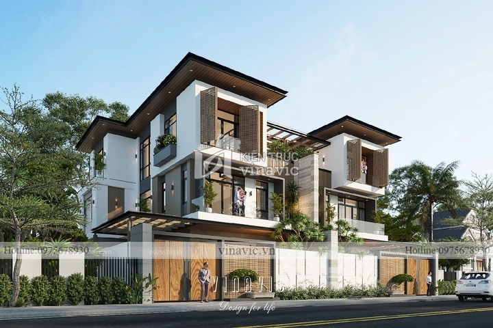 Biệt thự song lập 3 tầng hiện đại mặt tiền 11m sâu 14m BT2226