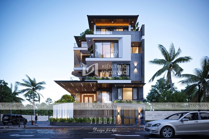 Mẫu biệt thự 200m2 5 tầng mái nhật hiện đại 13.5x15m BT2261
