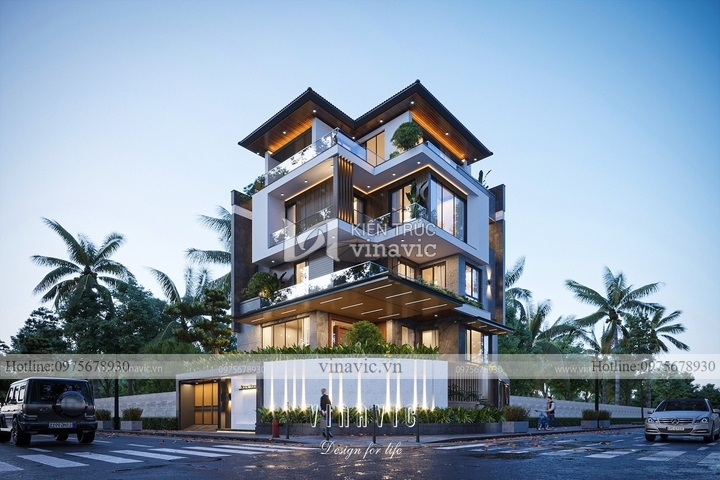 Mẫu biệt thự 200m2 5 tầng mái nhật hiện đại 13.5x15m BT2261