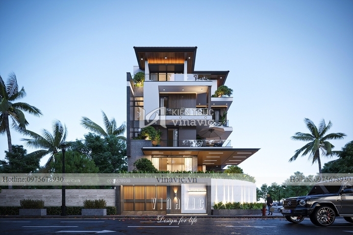 Mẫu biệt thự 200m2 5 tầng mái nhật hiện đại 13.5x15m BT2261