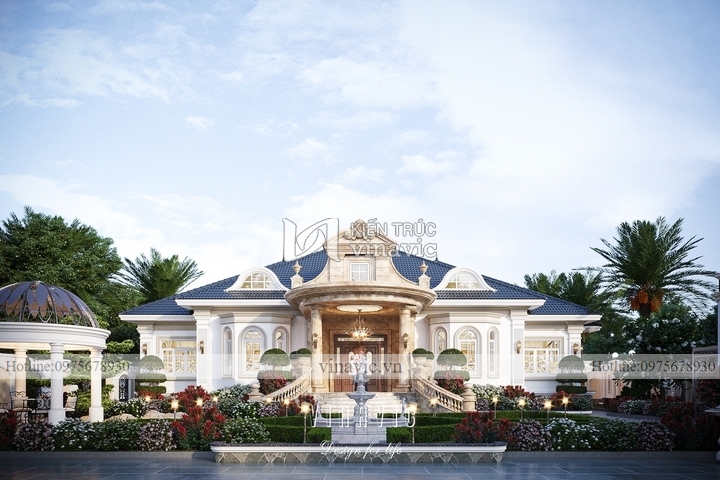Mẫu biệt thự nhà mái nhật 1 tầng tân cổ điển 650m2 (24x17m) BT2243