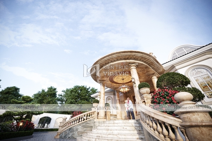 Mẫu biệt thự nhà mái nhật 1 tầng tân cổ điển 650m2 (24x17m) BT2243