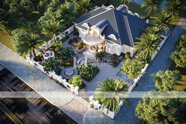 Mẫu biệt thự nhà mái nhật 1 tầng tân cổ điển 650m2 (24x17m) BT2243