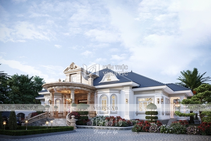 Mẫu biệt thự nhà mái nhật 1 tầng tân cổ điển 650m2 (24x17m) BT2243