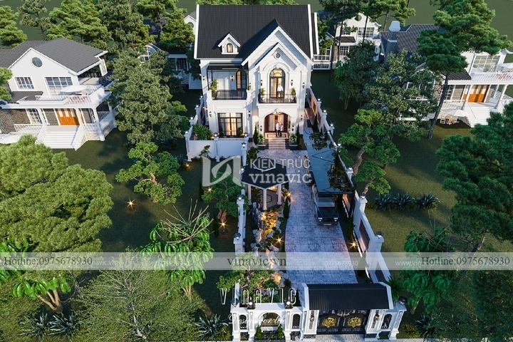 Mẫu biệt thự tân cổ điển 2 tầng mái thái sâu 13m rộng 15m BT2229