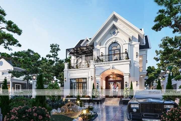 Mẫu biệt thự tân cổ điển 2 tầng mái thái sâu 13m rộng 15m BT2229